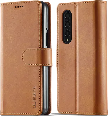 Image de Etui pour Samsung Galaxy Z Fold 3 5G, étui en cuir avec fermeture magnétique et support, étui de protection Jaune