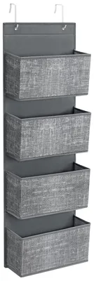 Image de Organiseur suspendu à 4 compartiments, étagère suspendue, organiseur pour armoire, rangement suspendu, organiseur de porte, chambre et salon, 12 x 33,5 x 100 cm, gris chiné RDH004G11