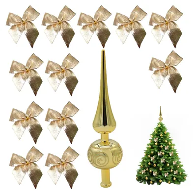 Goldener Weihnachtsbaumstern mit 12 Schleifen, Kunststoff, 10 cm