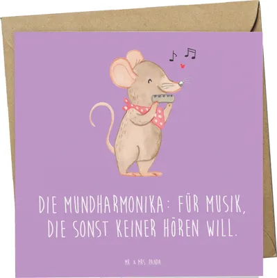 Produktbild von Mr. & Mrs. Panda Glückwunschkarte Musik Mundharmonika - Lavendeltraum - Geschenk, Klappkarte, Instrument, Blues, Musikinstrument, Folklore, anlasskarte, Blasinstrument