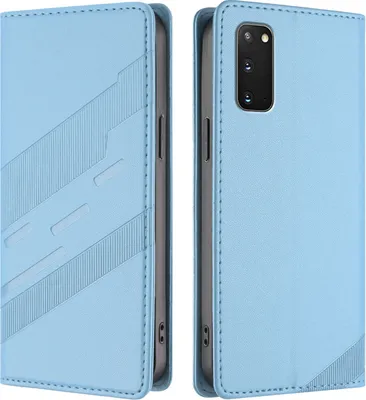 Produktbild von Hülle für Samsung Galaxy S20, Kunstleder Brieftaschen Handyhülle mit Kartenfach und Standfunktion Hellblau