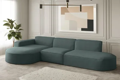 Produktbild von Ecksofa Designersofa PALMA in Stoff Opera Velvet Opalgrün Ottomane Links