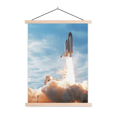 Produktbild von MuchoWow® Textilposter Starten der Rakete 120x160 cm mit holzfarbenen Rahmen - Plakatkarton