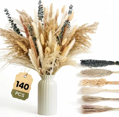 Produktbild von Pampasgras, getrocknet - 140 Stängel - Getrocknete Blütenstände - Natürliche Farbe - Für Vasen und Hochzeiten