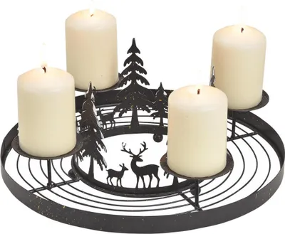 Produktbild von Metall Adventskranz mit Deko und Kerzen-Stecker schwarz Ø 30 cm