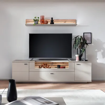 Produktbild von Wohnwand grau LIEZEN-05 modern in Eiche 2-teilig inkl. Beleuchtung