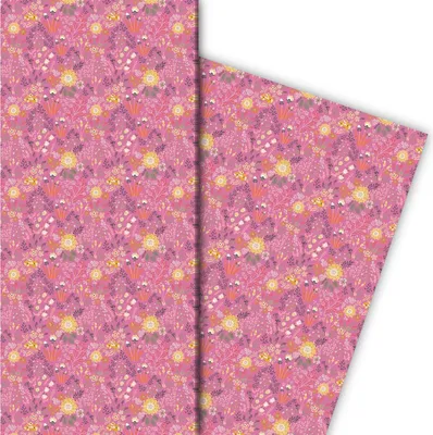 Produktbild von Klassisches Blüten Geschenkpapier mit reichem Blumen Muster auf rosa - G7627, 32 x 48cm