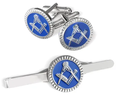 Produktbild von Manschettenknöpfe und Krawattennadel Set Blau und Silber