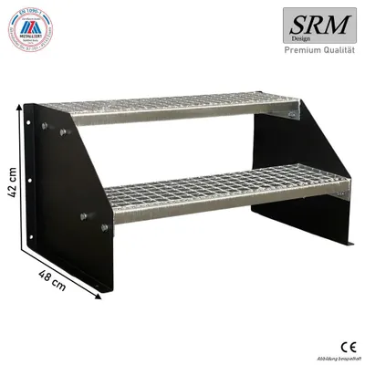 Image de escalier 2 marches modèle 1 indépendant noir Escalier acier largeur 80 cm hauteur 42 cm sans rampe