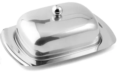 Butterschale aus Edelstahl, silber, 12 x 18 x 4,5 cm, mit Deckel