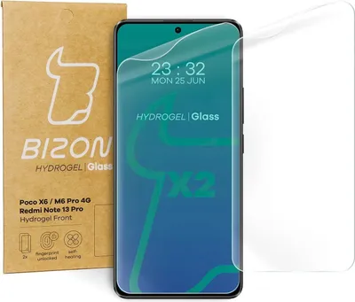 Produktbild von Bizon Glass Hydrogel Front Displayschutzfolie für Xiaomi Poco X6 / Poco M6 Pro 4G / Redmi Note 13 5G / Redmi Note 13 Pro 4G/5G, 2 Stück