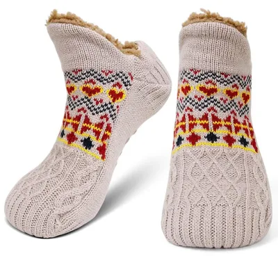 Produktbild von Haussocken Herren Winter Warm Kuschelsocken Stoppersocken Dicke Hüttensocken ABS mit Noppen Flauschige Wintersocken 1 Paar 39-46 Beige