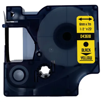 Produktbild von DULA Etikettenband - Kompatibel mit Dymo D1 43618 - 1 Stück - Schwarz auf Gelb - 6mm x 7m
