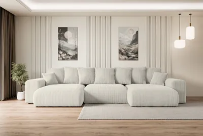 Produktbild von ALTDECOR Ecksofa mit Schlaffunktion und Bettkasten Corner Sofa Eckcouch Couch U-Form universal, links/rechts angeordnet Schlafcouch Ausziehbar Wohnlandschaft ESKAR-U -364x176x72 cm Cremeweiß
