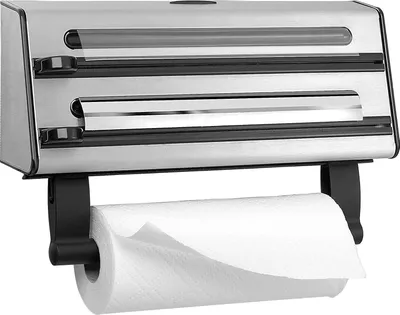 Produktbild von Famanu Küchenrollen- und Folienhalter mit Wandbefestigung - Edelstahl Silber/Schwarz