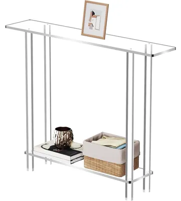 Immagine prodotto di Tavolino consolle in acrilico, design sottile, trasparente, con 2 ripiani, dimensioni 100 x 20 x 80 cm