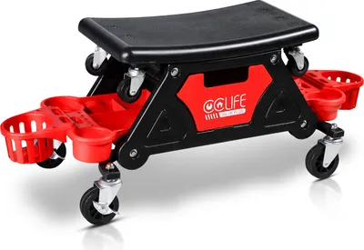 Produktbild von CCLIFE Werkstatthocker Werkstatt Rollsitz Garagenhocker mit Ablagen, über eine abnehmbare Sitzfläche, Die Räder können fixiert werden