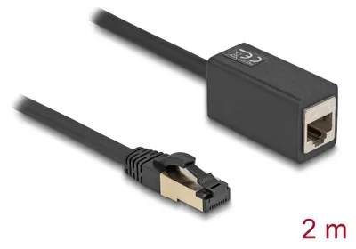 Obrázek produktu pro Delock - Síťový prodlužovací kabel - RJ-45 (M) na RJ-45 (W) - 2 m - 6 mm - S/FTP - CAT 8.1 - bezhalogenový - černý