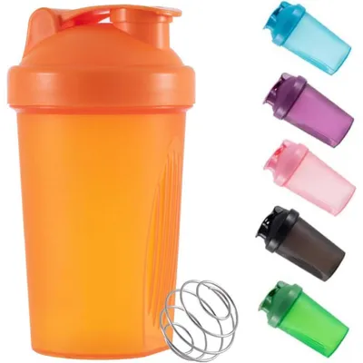 Productafbeelding van Proteïneshakerfles 400 ml, oranje, met mengbal, lekvrij
