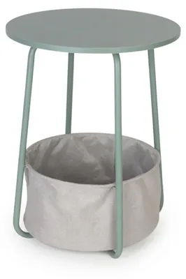 Image de Table d'appoint Relaxdays, table basse ronde avec panier en tissu, dimensions : 50 x 40 cm, table basse de salon, MDF et métal, menthe/gris