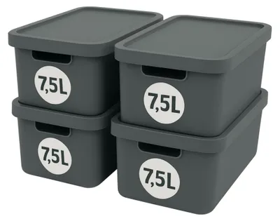 Produktbild von Plastard Aufbewahrungsbox mit Deckel 4er-Set 7,5 Liter in Anthrazit