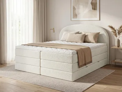 Produktbild von Boxspringbett Cloud XL mit 2 Bettkästen und Topper, mit Taschenfederkern- und Bonellfederkernmatratze, Doppelbett, Polsterbett aus Bouclé-Stoff mit Stauraum (Weiß (Coral 70), 160 x 200 cm)