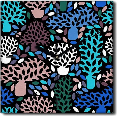 Produktbild von Coloray Uhr auf Leinwand 30x30 cm Wand Uhr Dekoration Wohnzimmer Segeltuch schwarze Hände -Kunst Abstraktion Bäume