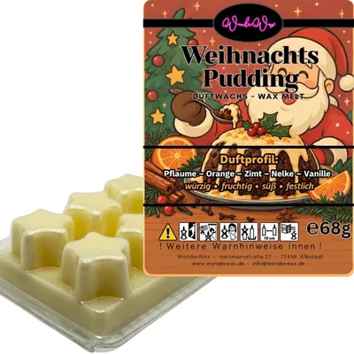 Produktbild von WonderWax Duftwachs Weihnachten Wax Melts für Duftlampe, 6 Sterne Duftmelt Wachsmelt Sojawachs Duftwachs Würfel für Raumdüfte, Wachs Duftöl Winter Indoor Schmelzen für Aromalampe Weihnachtspudding