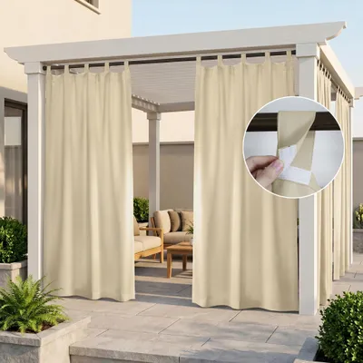Produktbild von Außen Vorhang Wasserdicht Gardine Blickdicht Outdoorvorhänge mit Abnehmbaren Schlaufen für Terrasse Balkon Garten Hof, 132x213cm, Beige