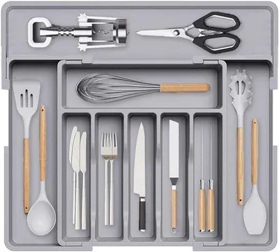 Produktbild von Besteckkasten Organizer für Schubladen, verstellbar bis 56 cm, für Ordnung in der Küche