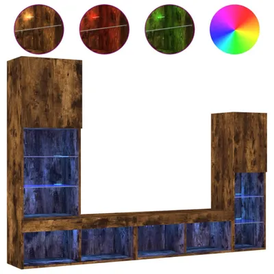 Produktbild von vidaXL 4-tlg. Wohnwand mit LED-Beleuchtung Räuchereiche Holzwerkstoff