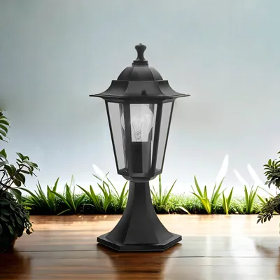 Produktbild von Stehlampe außen Terrasse Haus IP44 Schwarz E27 38,5 cm Glas Aluminium Rustikal Wegeleuchte