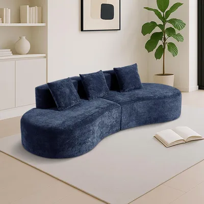 Produktbild von LVHOM 3-Sitzer Modulsofa aus Samt mit Memory-Schaum, Geschwungenes Bodensofa, Modulares Sofa, Wohnzimmersofa Couch, 277 cm, Belastbarkeit 450kg, Blau