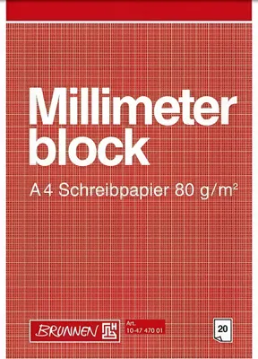 Produktbild von Millimeterblock A4 80g/qm 20 Blatt rotbraun