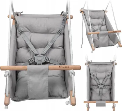 Immagine prodotto di Tulano Hop 40 | altalena sdraietta per neonati seggiolino 3in1 | imbracatura a 5 punti | portata fino a 60kg | 6-36 mesi | in legno | grigio bianco