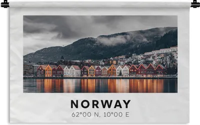 Produktbild von MuchoWow® Wandteppich Wandbehang Norwegen - Häuser - See 60x40 cm Tapisserie Dekoration Wandtuch - Wanddekorationen