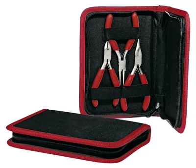 Produktbild von Zangenset für Schmuckarbeiten, 3 Zangen im Etui, Kettelzange, Flachspitzzange, Seitenschneider