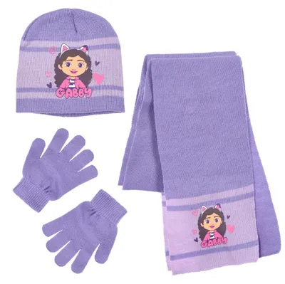 Obrázek produktu pro Čepice a rukavice Gabby's Doll House pro dívky, zimní set pro dívky, čepice