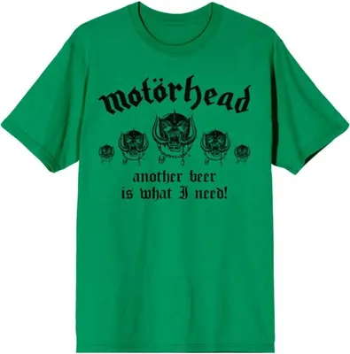 Zdjęcie produktu dla Koszulka Motörhead dla mężczyzn, 50. rocznica, "Another Beer", kolor zielony, oficjalne produkty zespołu, 100% bawełna, rozmiar L