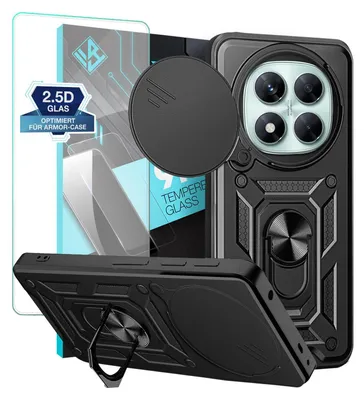 Produktbild von Armor Handyhülle für Xiaomi Redmi Note 14 Pro 5G  mit 9H Displayglas Displayschutz Kameraschutz Handy Panzer Case Cover Schutzhülle Outdoor Farbe: Schwarz