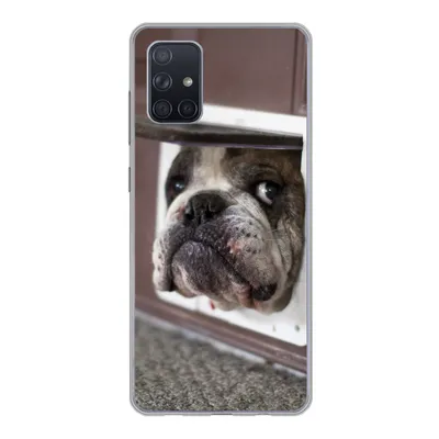 Produktbild von MuchoWow® Handyhülle Schutzhülle Hülle für Samsung Galaxy A51 Hund - Lustig - Katzenklappe - Kinder - Jungen - Mädchen - Kinder Silikon Softcase Handy Hülle - Schutzabdeckung