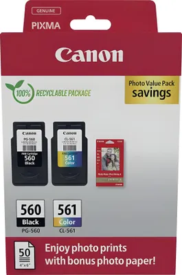 Immagine prodotto di Pacchetto foto Canon PG-560+CL-561+Ph (nero e colore)