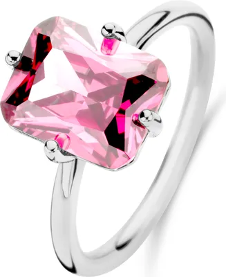 Produktbild von Neu Bling 9NB-1134-50 Silber Ring mit Zirkonia Stein - Rosa - 8x10mm - Rechteck - Größe 50 - Rhodium - Silber