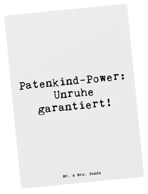 Produktbild von Mr. & Mrs. Panda Postkarte Spruch Patenkind Power - Weiß - Geschenk, Familie, Humor, Liebe, Geschenke, Fürsorge, Dankeschön, Grußkarte, spruchkarte, Ansichtskarte