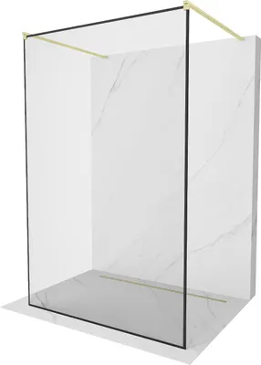 Produktbild von Mexen Kioto freistehende Duschwand 130 x 200 cm, schwarzes Muster 8 mm, gebürstet Gold - 800-130-002-55-70