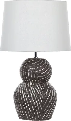 Produktbild von BELIANI Tischlampe mit Keramikfuß Schwarz 63 cm Streifenmuster Kabel mit Schalter Lampenschirm aus Baumwolle / Jute in Weiß Wohnzimmer Schlafzimmer