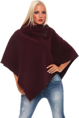Obrázok produktu pre Dámsky plášť pončo pletený sveter pulóver sveter stojaci golier; slivka S/M/L