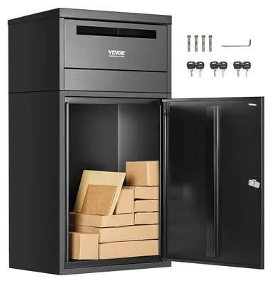Zdjęcie produktu dla Skrzynka na listy VEVOR 500x325x909 mm, skrzynka na listy wykonana ze stali ocynkowanej, konstrukcja zabezpieczona przed kradzieżą, stacja pakowania do domu i biura, czarna