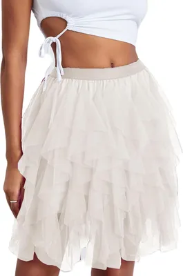 Produktbild von ASKSA Damen Tuellrock Kurzer Tuell Petticoat Unterrock High Waist A-Linie Tutu Rock Minirock Faschingskostueme Tuetue Rock fuer Halloween Fasching Karneval Kostuem Party,Weiss