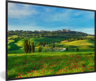 Produktbild von MuchoWow® MuchoWow® Gerahmtes Poster Toskana - Landschaft - Blumen 60x40 cm - Poster mit zchwarzem Bilderrahmen - Printing - Wanddeko Schlafzimmer
